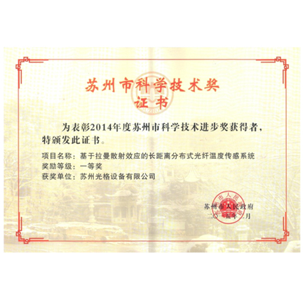 庄闲和网址荣获苏州市科技进步奖一等奖